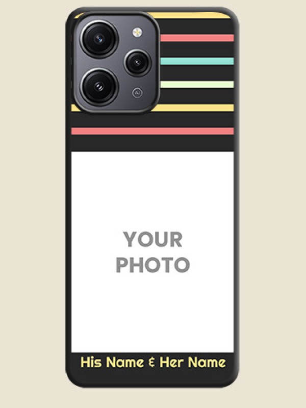 Custom Color Stripes with Photo and Text - Photo on Space Black Soft Matte Mobile Case - Redmi 12 4G - alternate view
