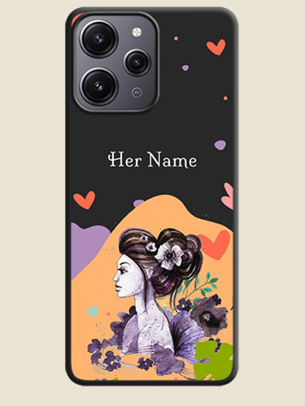 Custom Namecase For Her With Fancy Lady Image On Space Black Personalized Soft Matte Phone Covers - Redmi 12 4G - alternate view