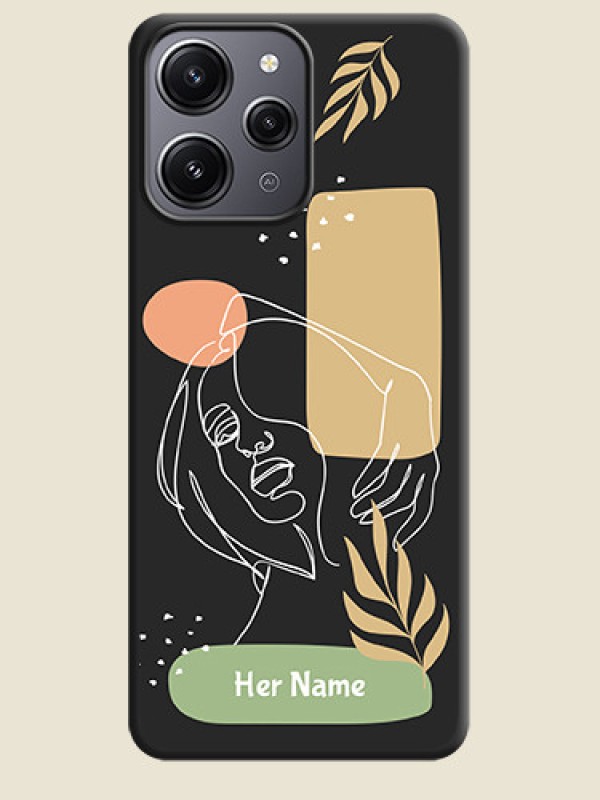 Custom Custom Text With Line Art Of Women & Leaves Design On Space Black Personalized Soft Matte Phone Covers - Redmi 12 4G - alternate view