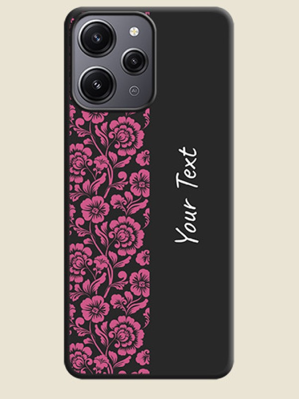 Custom Pink Floral Pattern Design With Custom Text On Space Black Personalized Soft Matte Phone Covers - Redmi 12 4G - alternate view