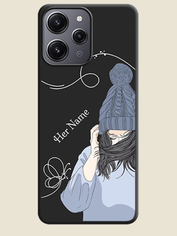 Custom Girl With Blue Winter Outfiit Custom Text Design On Space Black Personalized Soft Matte Phone Covers - Redmi 12 4G - alternate view