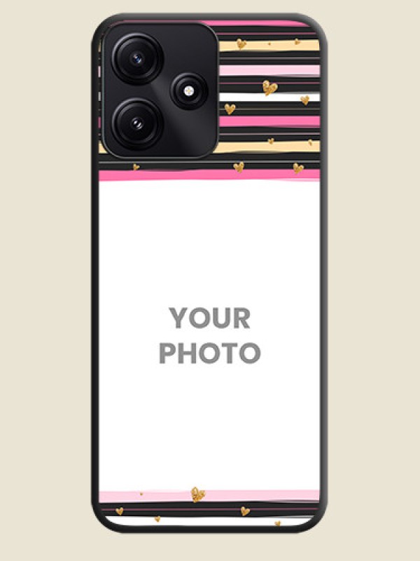 Custom Multicolor Lines and Golden Love Symbols Design - Photo on Space Black Soft Matte Mobile Cover - Redmi 12 5G - alternate view