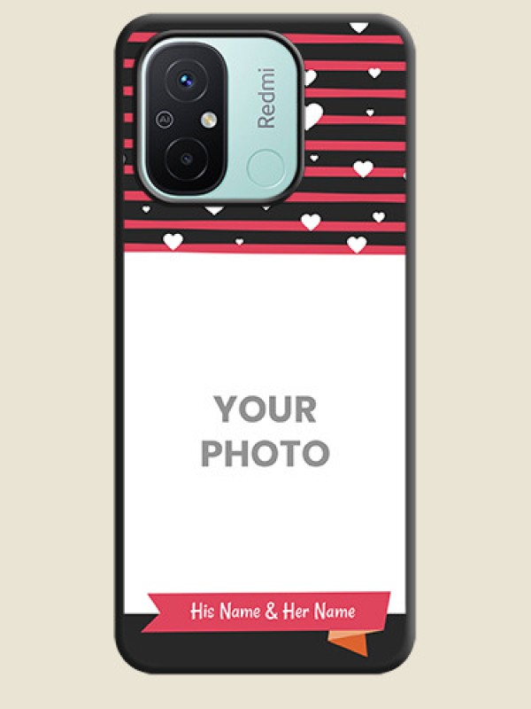 Custom White Color Love Symbols with Pink Lines Pattern on Space Black Custom Soft Matte Phone Cases - Redmi 12c - alternate view