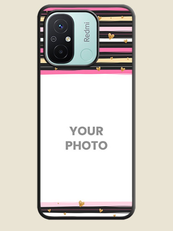 Custom Multicolor Lines and Golden Love Symbols Design on Photo on Space Black Soft Matte Mobile Cover - Redmi 12c - alternate view