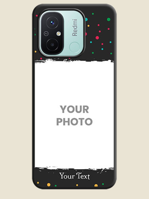 Custom Multicolor Dotted Pattern with Text on Space Black Custom Soft Matte Phone Back Cover - Redmi 12c - alternate view