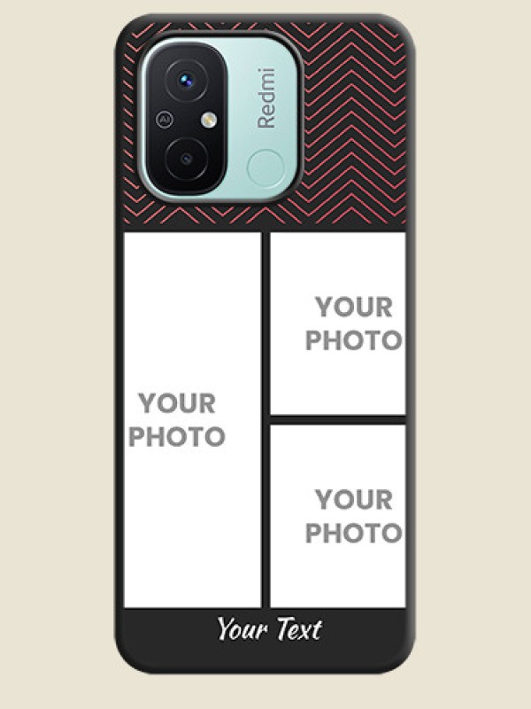 Custom Wave Pattern with 3 Image Holder on Space Black Custom Soft Matte Back Cover - Redmi 12c - alternate view