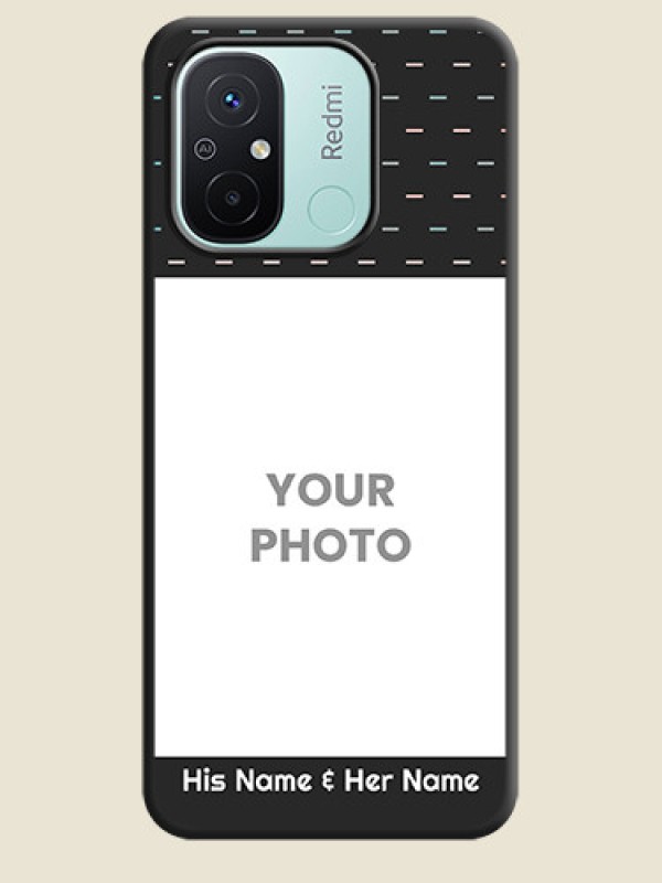 Custom Line Pattern Design with Text on Space Black Custom Soft Matte Phone Back Cover - Redmi 12c - alternate view