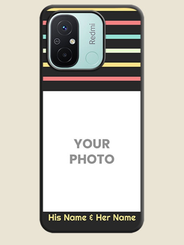 Custom Color Stripes with Photo and Text on Photo on Space Black Soft Matte Mobile Case - Redmi 12c - alternate view