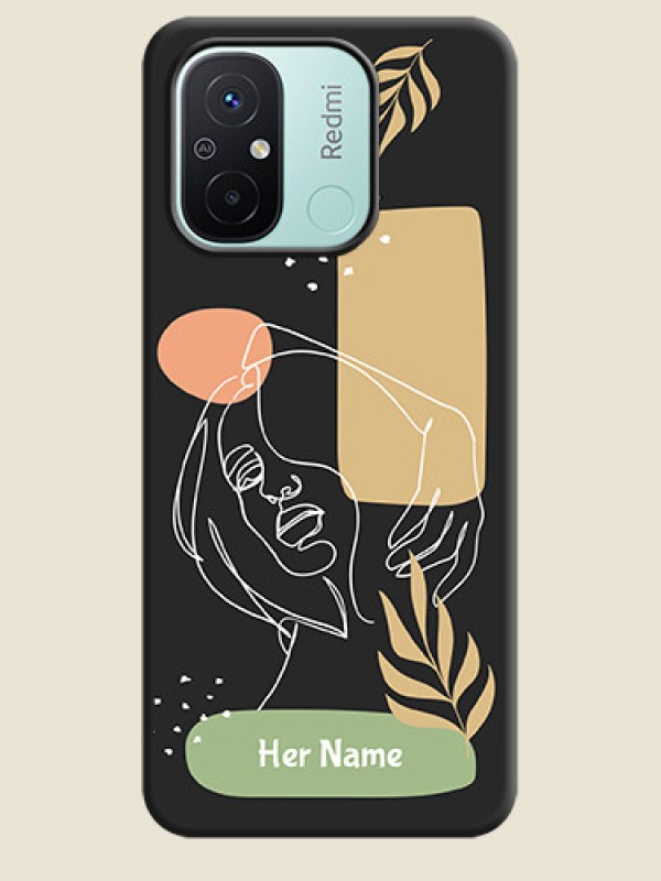 Custom Custom Text With Line Art Of Women & Leaves Design On Space Black Personalized Soft Matte Phone Covers -Xiaomi Redmi 12C - alternate view