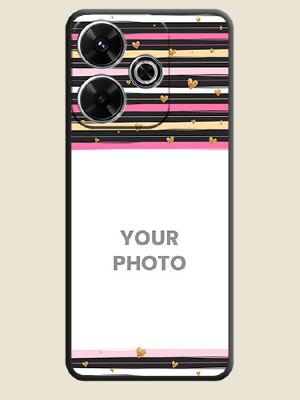 Custom Multicolor Lines and Golden Love Symbols Design on Photo On Space Black Custom Soft Matte Mobile Back Cover - Xiaomi Redmi 13 5G - alternate view