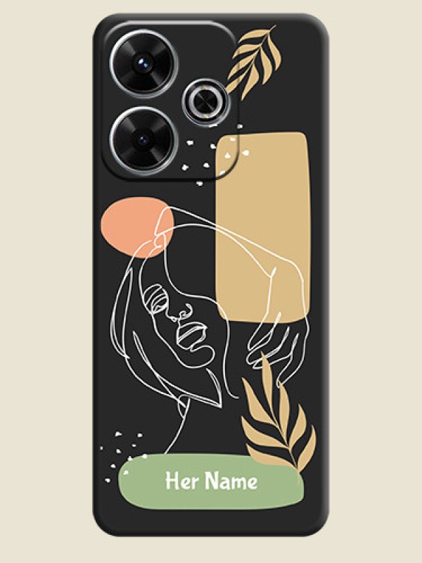 Custom Custom Text With Line Art Of Women & Leaves Design On Space Black Custom Soft Matte Mobile Back Cover - Xiaomi Redmi 13 5G - alternate view