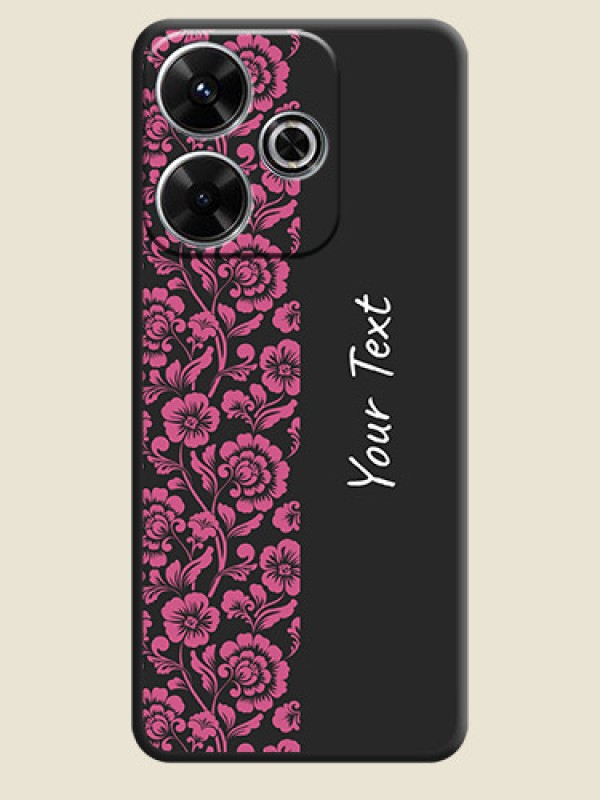 Custom Pink Floral Pattern Design With Custom Text On Space Black Custom Soft Matte Mobile Back Cover - Xiaomi Redmi 13 5G - alternate view