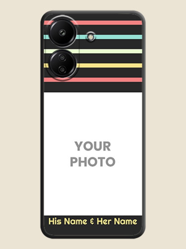 Custom Color Stripes with Photo and Text on Photo  On Space Black Custom Soft Matte Mobile Back Cover - Redmi 13C 4G - alternate view