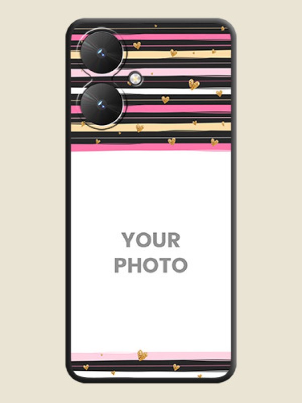 Custom Multicolor Lines and Golden Love Symbols Design on Photo On Space Black Custom Soft Matte Mobile Back Cover - Redmi 13C 5G - alternate view