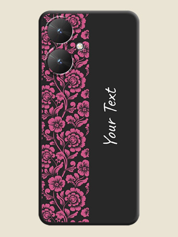 Custom Pink Floral Pattern Design With Custom Text On Space Black Custom Soft Matte Mobile Back Cover - Redmi 13C 5G - alternate view