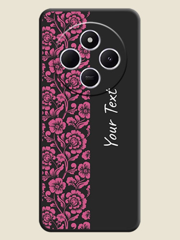 Custom Pink Floral Pattern Design With Custom Text On Space Black Custom Soft Matte Mobile Back Cover - Redmi 14c 5G - alternate view