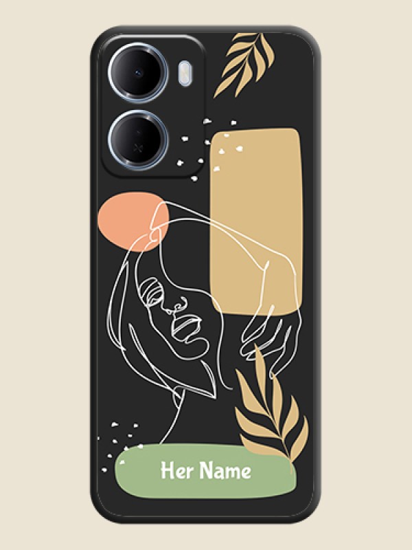 Custom Custom Text With Line Art Of Women & Leaves Design On Space Black Custom Soft Matte Mobile Back Cover - Xiaomi Redmi 15A 5G - alternate view