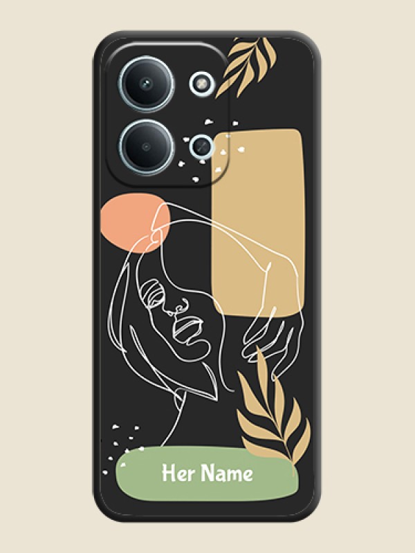 Custom Custom Text With Line Art Of Women & Leaves Design On Space Black Custom Soft Matte Mobile Back Cover - Xiaomi Redmi 15C 5G - alternate view