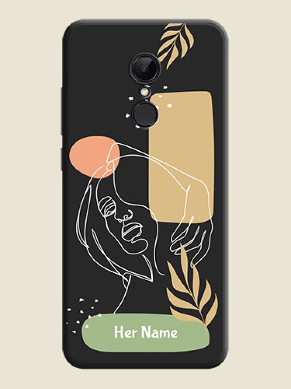 Custom Custom Text With Line Art Of Women & Leaves Design On Space Black Personalized Soft Matte Phone Covers -Xiaomi Redmi 5 - alternate view