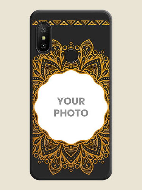 Custom Round Image with Floral Design on Photo on Space Black Soft Matte Mobile Cover - Redmi 6 Pro - alternate view