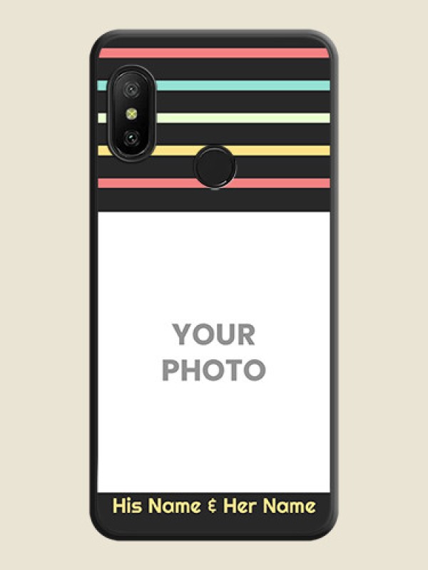 Custom Color Stripes with Photo and Text on Photo on Space Black Soft Matte Mobile Case - Redmi 6 Pro - alternate view