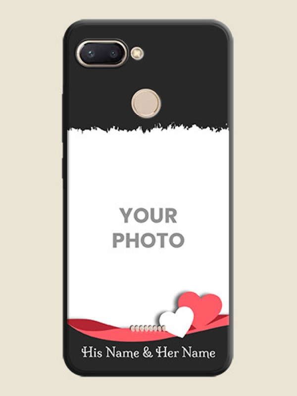 Custom Pink Color Love Shaped Ribbon Design with Text on Space Black Custom Soft Matte Phone Back Cover - Redmi 6 - alternate view