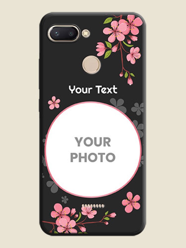 Custom Round Image with Pink Color Floral Design - Photo on Space Black Soft Matte Back Cover - Redmi 6 - alternate view