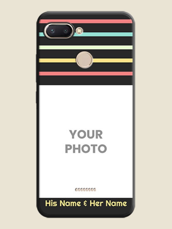Custom Color Stripes with Photo and Text - Photo on Space Black Soft Matte Mobile Case - Redmi 6 - alternate view