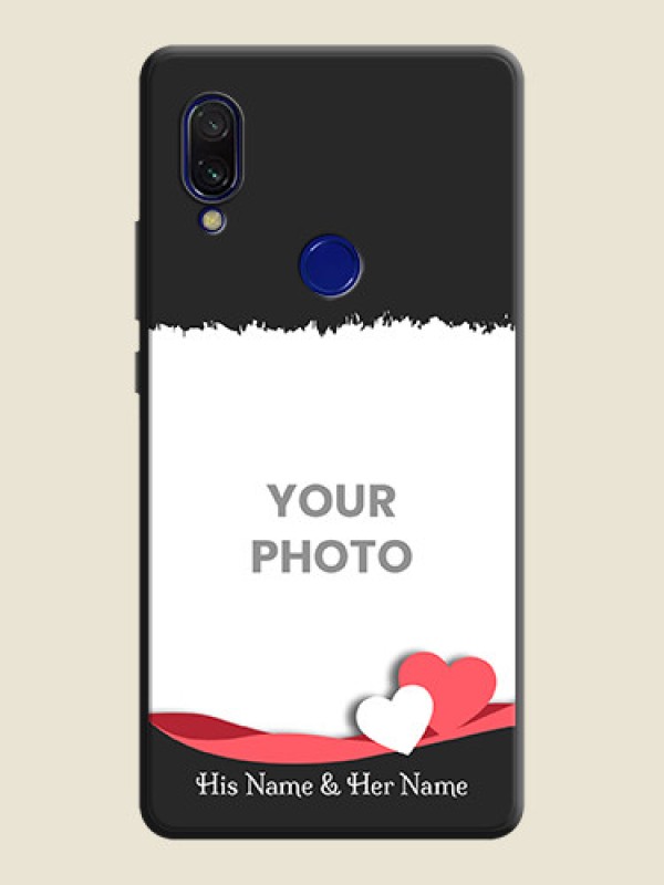 Custom Pink Color Love Shaped Ribbon Design with Text on Space Black Custom Soft Matte Phone Back Cover - Redmi 7 - alternate view