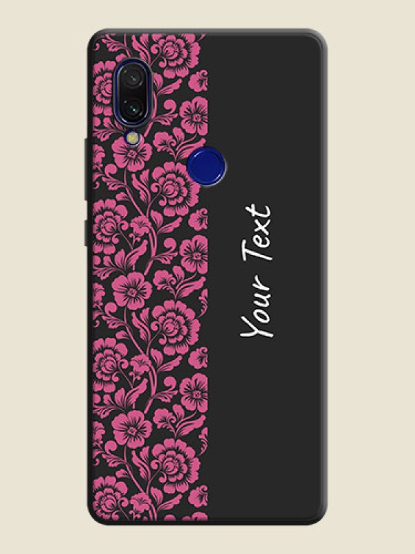 Custom Pink Floral Pattern Design With Custom Text On Space Black Personalized Soft Matte Phone Covers -Xiaomi Redmi 7 - alternate view