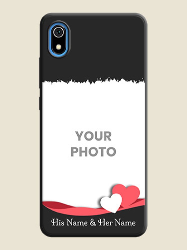 Custom Pink Color Love Shaped Ribbon Design with Text on Space Black Custom Soft Matte Phone Back Cover - Redmi 7A - alternate view