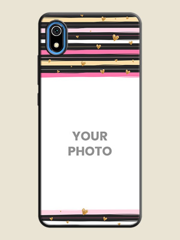 Custom Multicolor Lines and Golden Love Symbols Design - Photo on Space Black Soft Matte Mobile Cover - Redmi 7A - alternate view