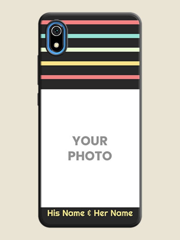 Custom Color Stripes with Photo and Text - Photo on Space Black Soft Matte Mobile Case - Redmi 7A - alternate view