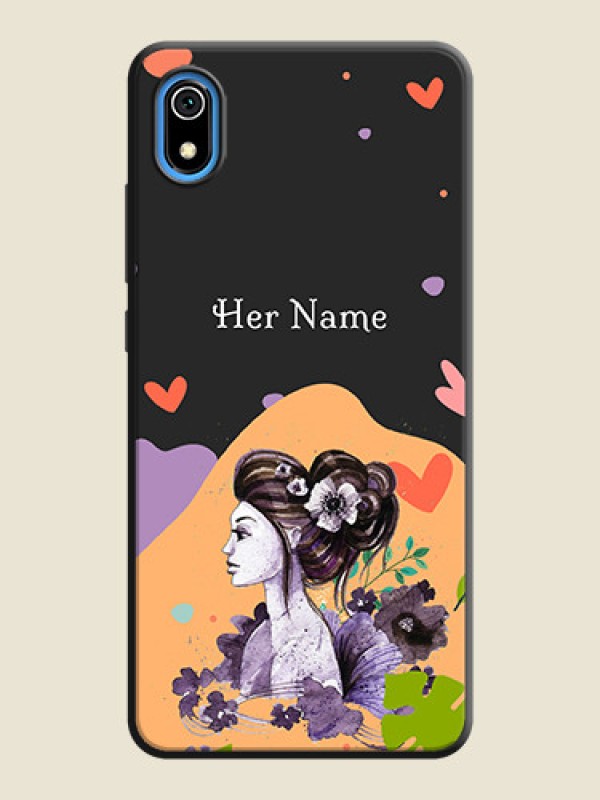 Custom Namecase For Her With Fancy Lady Image On Space Black Personalized Soft Matte Phone Covers -Xiaomi Redmi 7A - alternate view