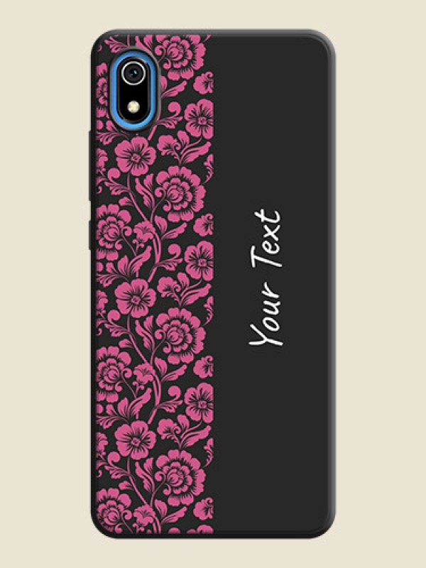Custom Pink Floral Pattern Design With Custom Text On Space Black Personalized Soft Matte Phone Covers -Xiaomi Redmi 7A - alternate view