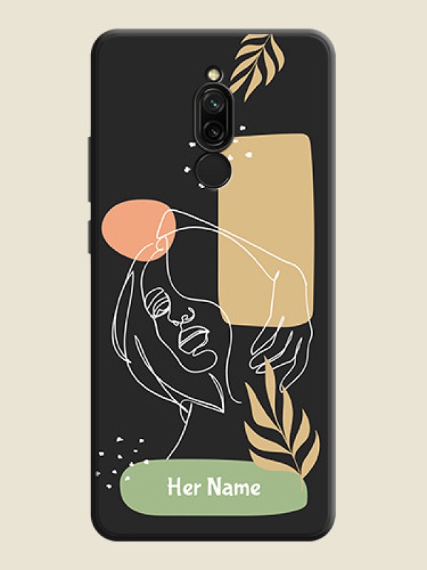 Custom Custom Text With Line Art Of Women & Leaves Design On Space Black Personalized Soft Matte Phone Covers -Xiaomi Redmi 8 - alternate view
