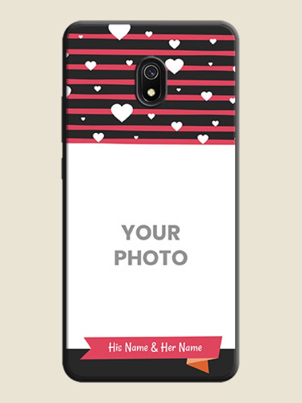 Custom White Color Love Symbols with Pink Lines Pattern on Space Black Custom Soft Matte Phone Cases - Redmi 8A - alternate view