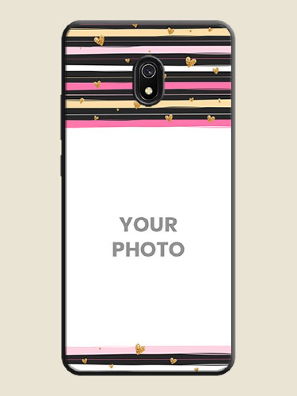 Custom Multicolor Lines and Golden Love Symbols Design - Photo on Space Black Soft Matte Mobile Cover - Redmi 8A - alternate view