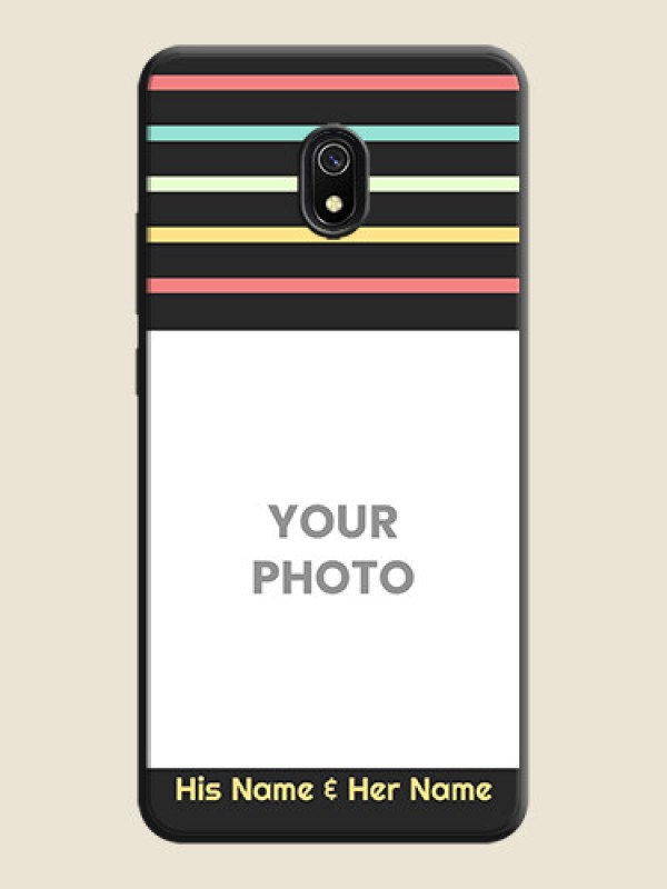 Custom Color Stripes with Photo and Text - Photo on Space Black Soft Matte Mobile Case - Redmi 8A - alternate view