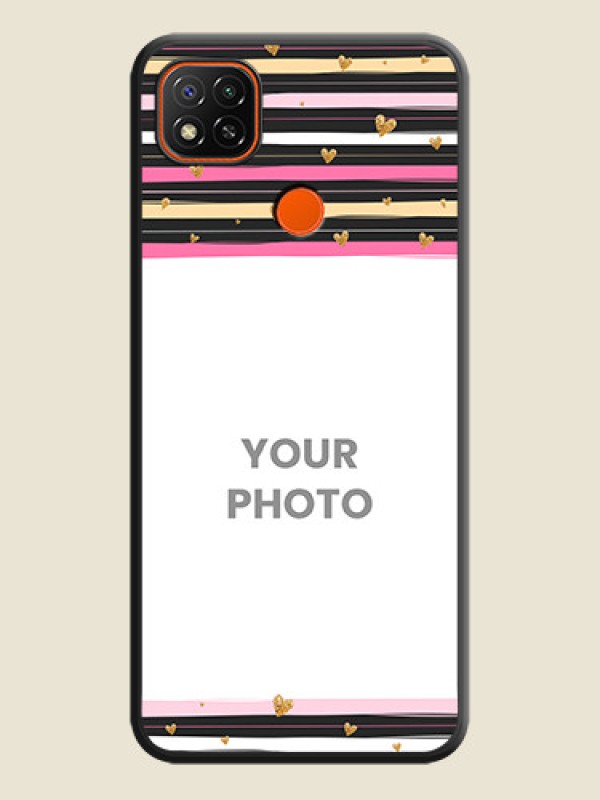 Custom Multicolor Lines and Golden Love Symbols Design on Photo on Space Black Soft Matte Mobile Cover - Redmi 9 Activ - alternate view