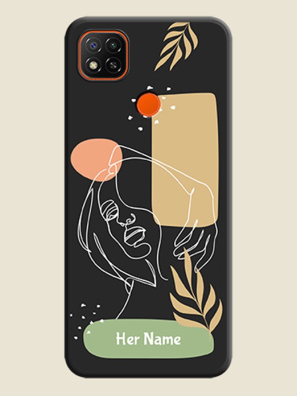 Custom Custom Text With Line Art Of Women & Leaves Design On Space Black Personalized Soft Matte Phone Covers -Xiaomi Redmi 9 Activ - alternate view