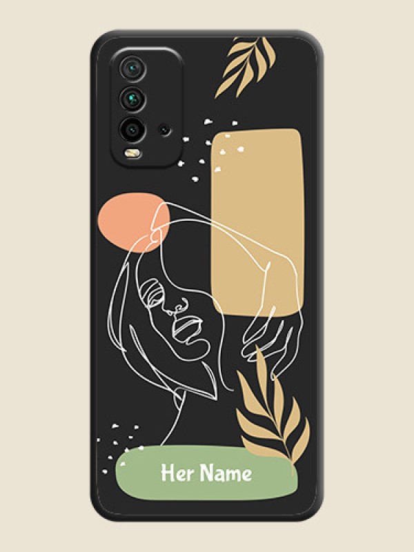 Custom Custom Text With Line Art Of Women & Leaves Design On Space Black Personalized Soft Matte Phone Covers -Xiaomi Redmi 9 Power - alternate view