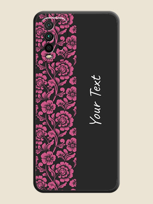 Custom Pink Floral Pattern Design With Custom Text On Space Black Personalized Soft Matte Phone Covers -Xiaomi Redmi 9 Power - alternate view