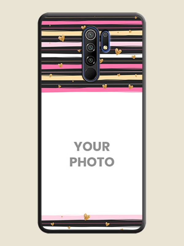 Custom Multicolor Lines and Golden Love Symbols Design on Photo on Space Black Soft Matte Mobile Cover - Redmi 9 Prime - alternate view