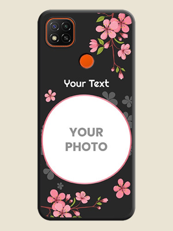 Custom Round Image with Pink Color Floral Design on Photo on Space Black Soft Matte Back Cover - Redmi 9 - alternate view