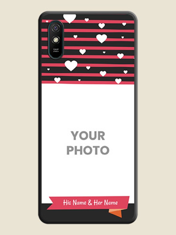 Custom White Color Love Symbols with Pink Lines Pattern on Space Black Custom Soft Matte Phone Cases - Redmi 9A Sport - alternate view