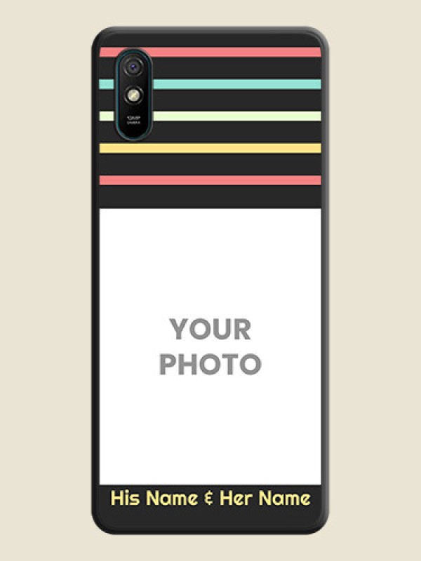 Custom Color Stripes with Photo and Text on Photo on Space Black Soft Matte Mobile Case - Redmi 9A Sport - alternate view