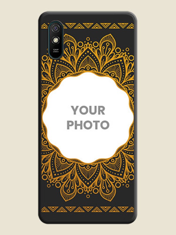 Custom Round Image with Floral Design on Photo on Space Black Soft Matte Mobile Cover - Redmi 9A - alternate view