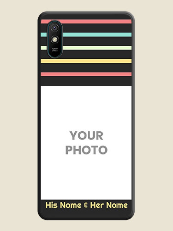 Custom Color Stripes with Photo and Text on Photo on Space Black Soft Matte Mobile Case - Redmi 9A - alternate view