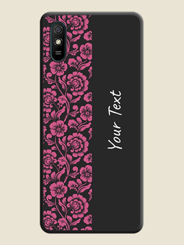 Custom Pink Floral Pattern Design With Custom Text On Space Black Personalized Soft Matte Phone Covers -Xiaomi Redmi 9A - alternate view